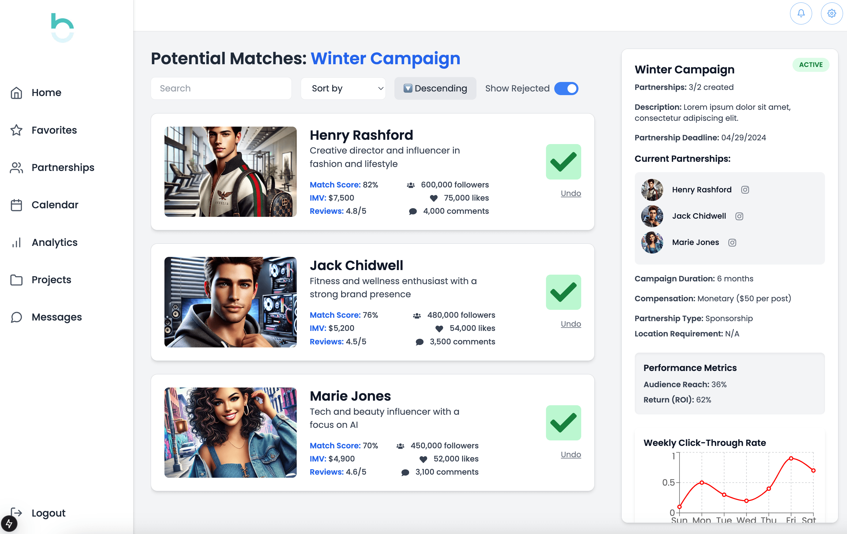 Creators Matching Dashboard